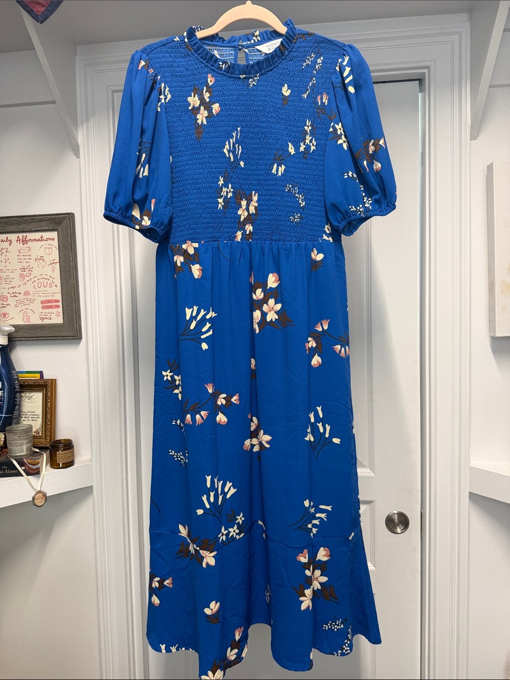 Market & Spruce Royal Blue Floral Smocked Top